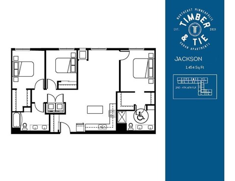 A floor plan for a 1,454 square foot apartment in Jackson.